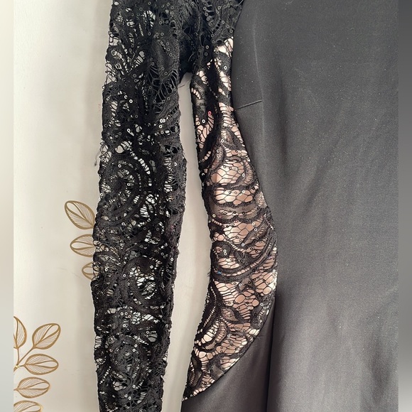 Short sequine Black Embroidered Bodycon Long Sleeve Cocktail Dress - Picture 7 of 9